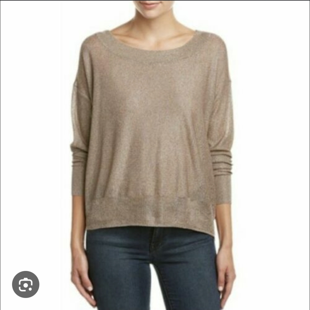 Free People Gold Metallic Tan Sweater S Open Back Oversized Fairy Dust